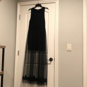 Black mini dress with floor length tulle